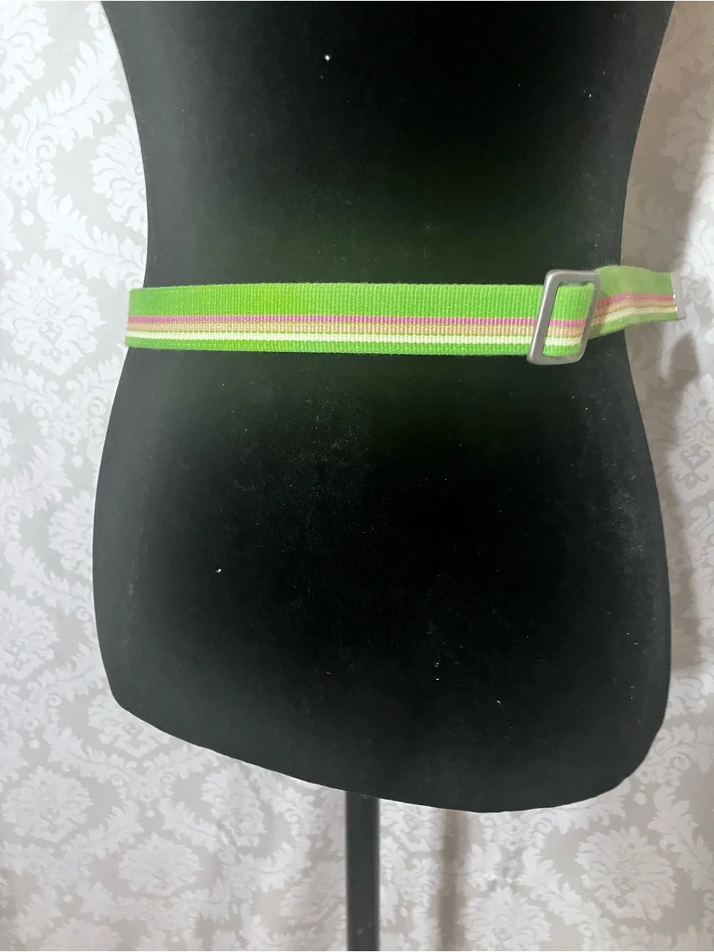 J Crew green and pink striped fabric belt metallic D-ring closure - Picture 4 of 9